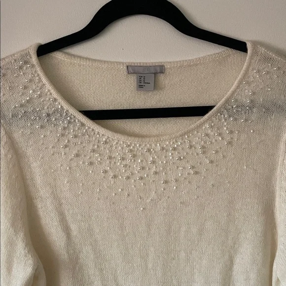 H&M Cream beaded Scoop Neck Sweater- Medium - Picture 3 of 7